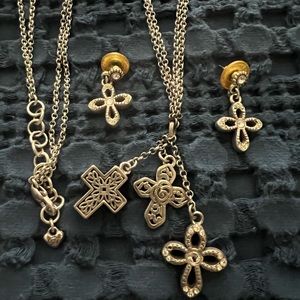 Brighton triple cross long necklace and matching earrings